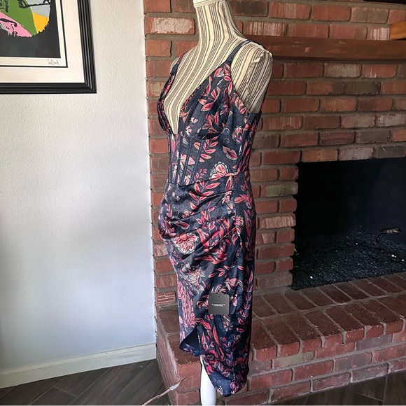 Averie Halley Draped Midi Dress in Flowery Print Cobalt Blue Sz XS - Picture 6 of 10